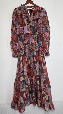 Pookie & Sebastian Long Sleeves Floral Tiered Maxi Dress Sz Large NWT